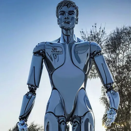 Image similar to made of ice, a realistic detailed photo of a guy who is an attractive humanoid who is half robot and half humanoid, who is a male android, on display, blank stare, showing off his muscles, shiny skin, posing like a statue, by the pool, frozen ice statue, f 1 driver max verstappen, humanoid robot