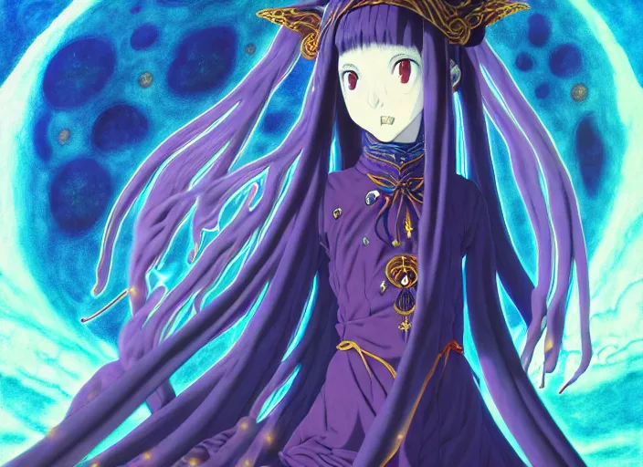 Prompt: full body portrait of the moon priestess, yuya nagai, enchanted, dark, moon, magic, digital, concept art, Kyoto animation,last exile, blue submarine no. 6, katsura masakazu,tsutomu nihei, gustav klimt,loish, murata range, kawaii, studio lighting, manga, bright colors, anime,beautiful, 35mm lens,noir, vibrant high contrast, gradation, jean giraud, moebius, fantasy, rule of thirds, fibonacci, intricate,unreal engine, blender npr, cel shaded, flat, matte print, smooth, makoto shinkai,