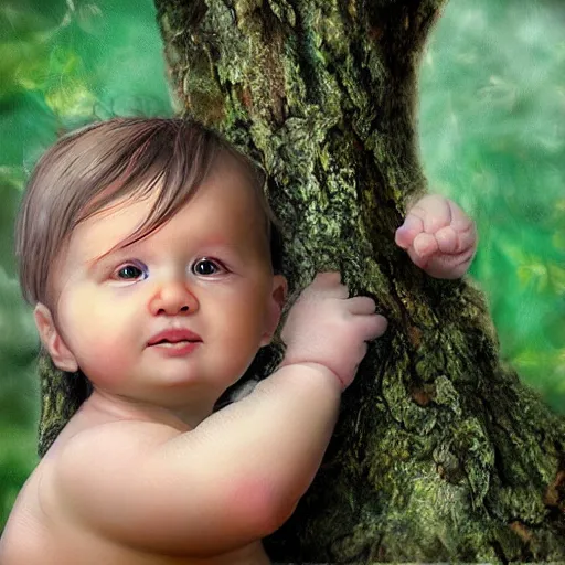 Image similar to baby on a tree, photorealistic, detailed