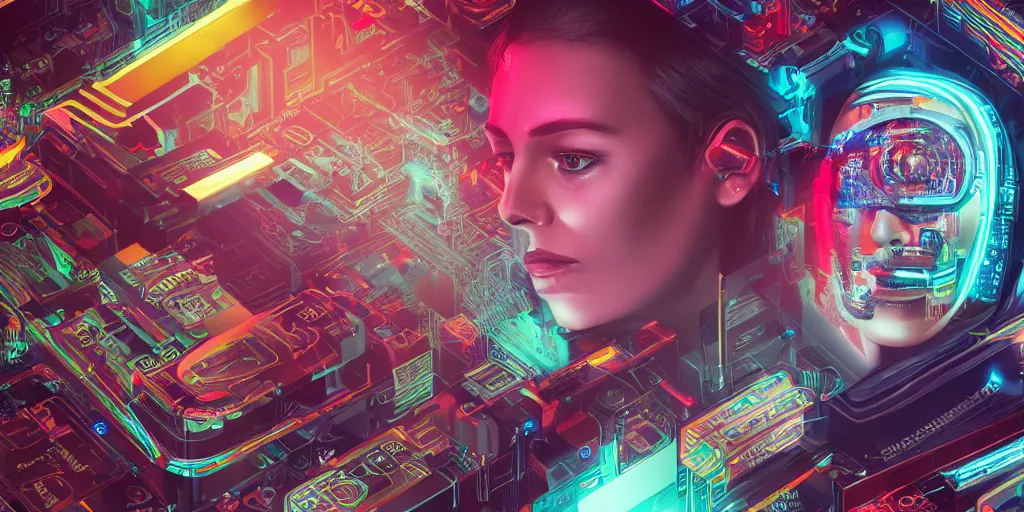 Image similar to portrait of computer & circuits, 8 k, by tristan eaton, trending on deviantart, face enhance, hyper detailed, minimalist, cybernetic, android, blade runner, full of colour, super detailed, cinematic, unreal engine, octane render