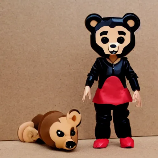 Image similar to audrey hepburn cos play bear outfit, stop motion vinyl action figure, plastic, toy, butcher billy style