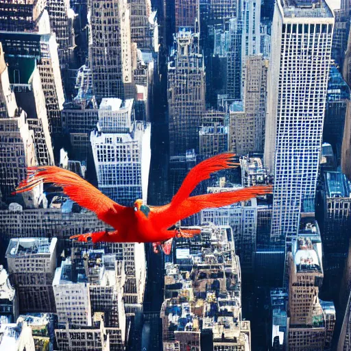 Prompt: aerial photo of a giant bird in new york,