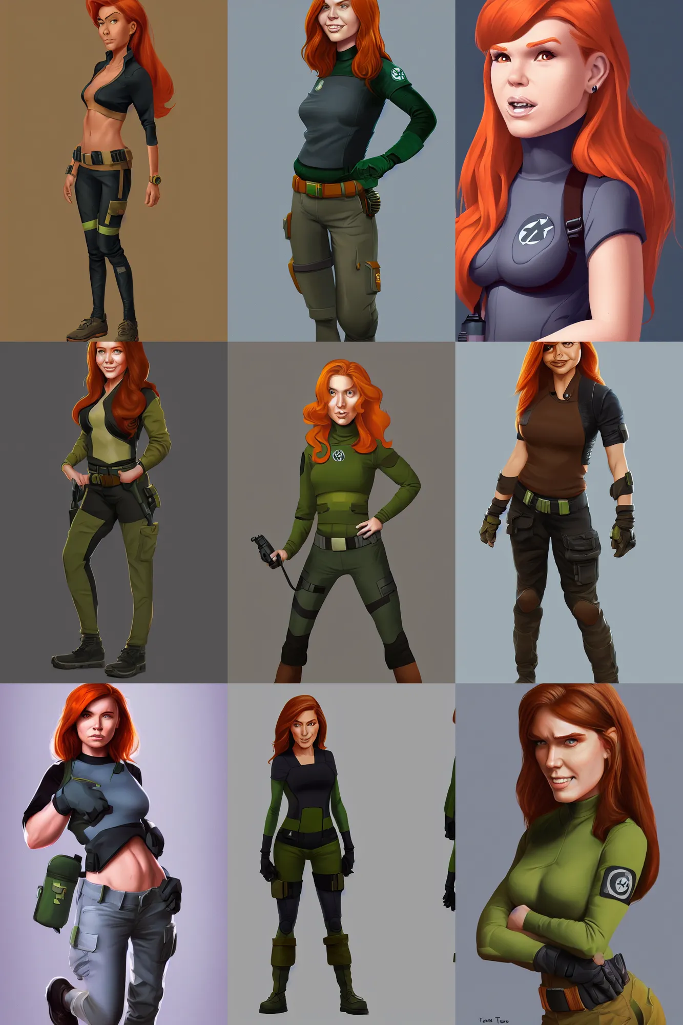 Prompt: full length portrait of kim possible, by tom cross, highly detailed, portrait, scifi, digital painting, artstation, concept art, smooth, sharp focc