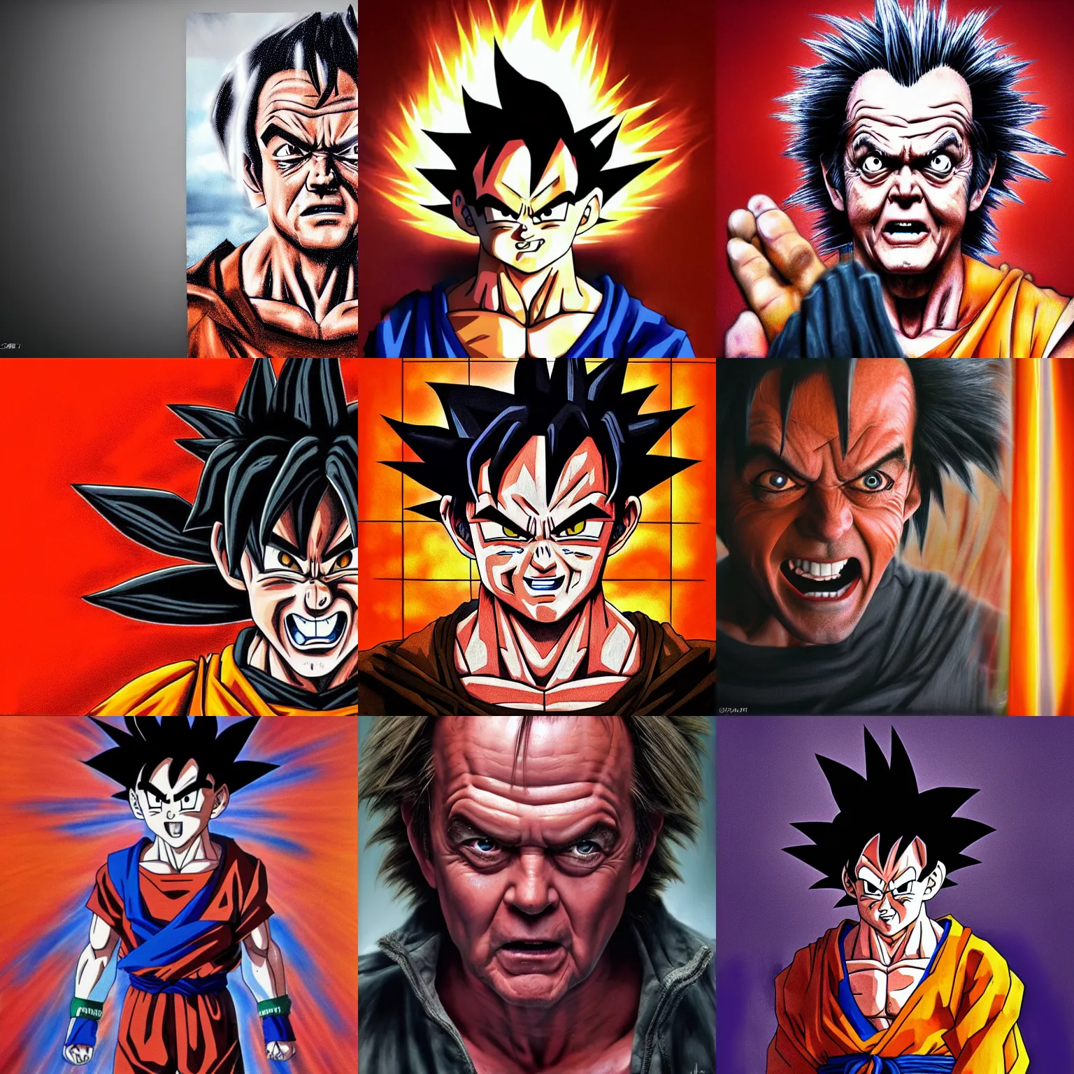 Prompt: Goku playing the role of Jack Nicholson in the Shining, hyperrealism, 4k