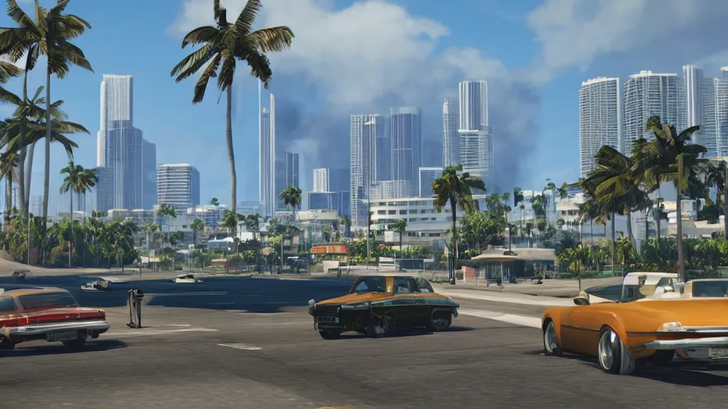 Image similar to Grand Theft Auto 6 set in Miami, unreal engine