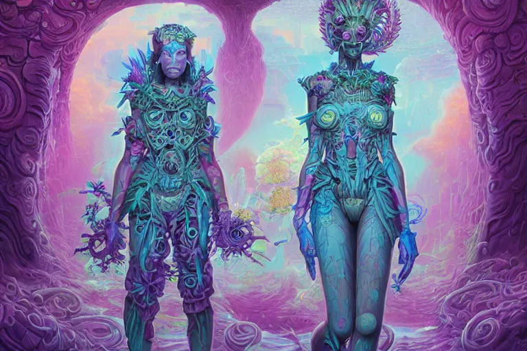 Image similar to a vaporwave biomechanical druid of creativity, beautiful character fashion design, by josan gonzalez and paul lehr and david heskin and seb mckinnon and jared s. merantz and alex grey, hi - fructose, 8 k, digital matte painting