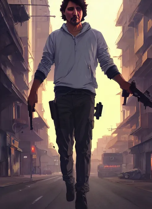 Prompt: highly detailed portrait justin trudeau in street gang attire holding ar - 1 5! in gta v stephen bliss unreal engine fantasy art by greg rutkowski loish rhads ferdinand knab makoto shinkai lois van baarle ilya kuvshinov rossdraws tom bagshaw global illumination radiant light detailed intricate environment