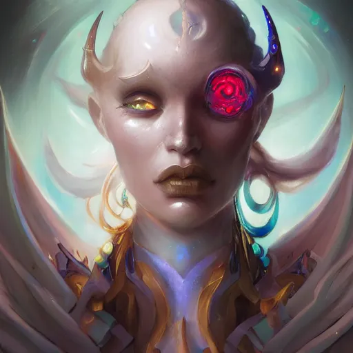 Image similar to portrait of a beautiful demonic cybernetic emanation, by pete mohrbacher and artgerm and wlop, digital art, highly detailed, intricate, fantasy, mystical, Trending on Artstation HQ, deviantart, unreal engine, 4K UHD image