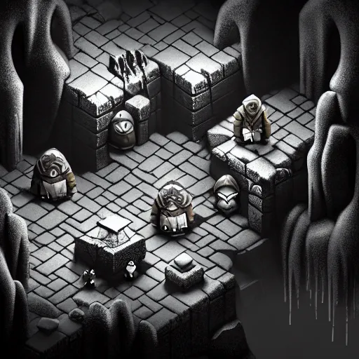 Prompt: dwarf fortress fan art, hd, 8 k, giant, epic, realistic photo, unreal engine, stone walls, prayer, powerful, cinematic lighting, small blobs, dungeon, violent, friendly, ray tracing, dynamic, epic composition, bright, fantastic, amusing, funny, monochrome drawing