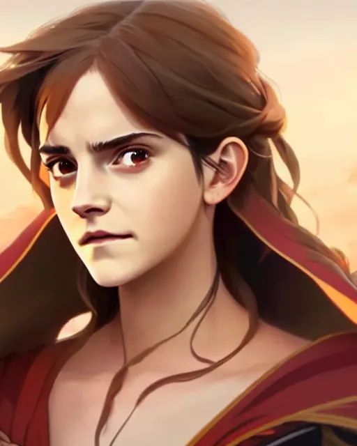 Prompt: emma watson as an azctec warrior, detailed perfect face, exquisite details, fire magic, mid view, design on a white background, by studio muti, greg rutkowski makoto shinkai takashi takeuchi studio ghibli