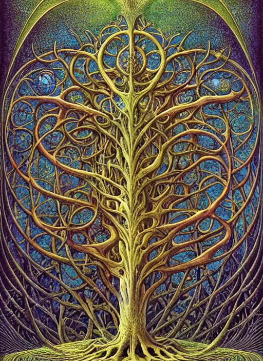 Image similar to tree of life by roger dean and andrew ferez, art forms of nature by ernst haeckel, divine chaos engine, symbolist, visionary, art nouveau, botanical fractal structures, organic, detailed, realistic, surreality