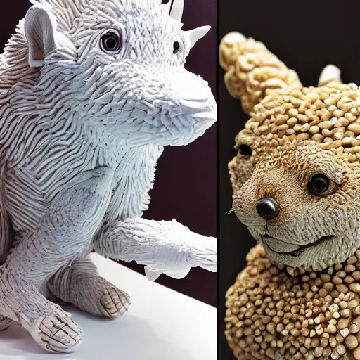 Prompt: hyper detailed sugar crusted sculpture of different cute animals