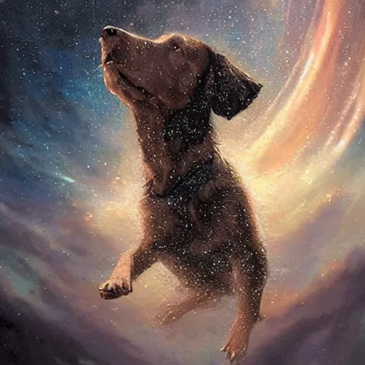 Prompt: mosaic portrait of a beautiful young dog falling into the stars by greg rutkowski, 4k, intricate details