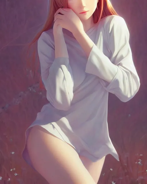 Image similar to infinitely detailed full - body portrait pale female peaceful dream angel wearing elegant clothes. beautiful! scenery art! by wlop & murata range, by ilya kuvshinov. artstation!! / pixiv!!