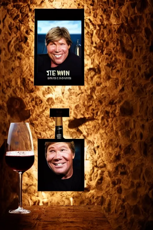 Image similar to 📷 wine cask with steve irwin's face 🍷, made of drink, still image, dynamic lighting, 4 k