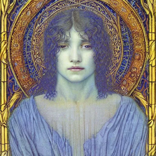 Image similar to detailed realistic beautiful young medieval queen head and shoulders portrait by jean delville, art nouveau, symbolist, visionary, gothic, pre - raphaelite