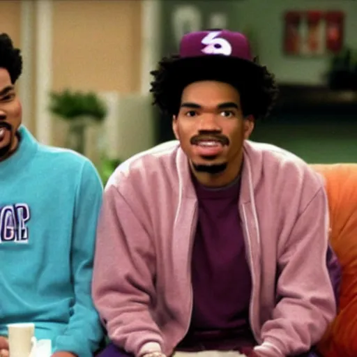 Image similar to a tv still of Chance The Rapper starring as a college student in a 1993 black sitcom