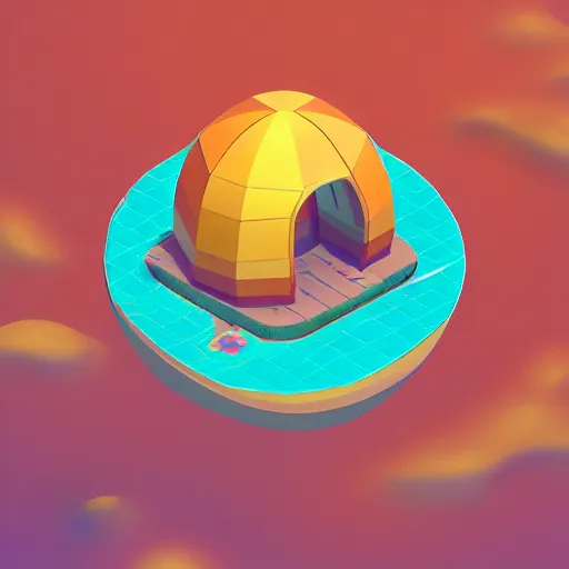 Image similar to isometric half sphere island on neon background, isometric invironment, 3d art, isometric art, high detail, artstation, concept art, behance, ray tracing, smooth, sharp focus, ethereal lighting