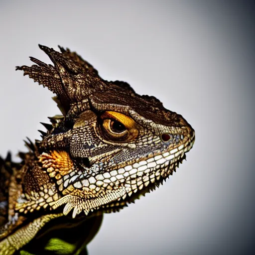 Image similar to dslr portrait still of a bearded dragon wearing a top hat and bow tie, 8 k 8 5 mm f 1. 4