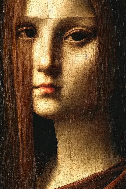 Image similar to a close - up portrait of a cyberpunk cyborg girl, by leonardo davinci, rule of thirds