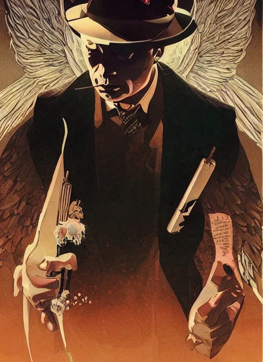 Prompt: poster artwork by Michael Whelan and Tomer Hanuka, Karol Bak Major Buster Keaton, angels, clean