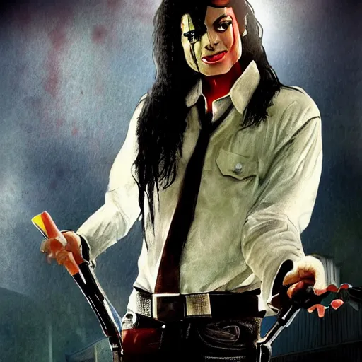 Image similar to michael jackson as hunter from left 4 dead, pehr horberg style