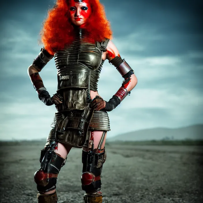 Image similar to full length photo of a very beautiful female atompunk warrior, 8 k, hdr, smooth, sharp focus, high resolution, award - winning photo