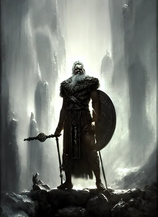 Image similar to odin, the allfather, illustration, full body, high quality, intricate details, details, craig mullins, intricate, atmosphere, highly detailed, matte painting, cinematic, deviantart, realistic, photorealistic, concept art