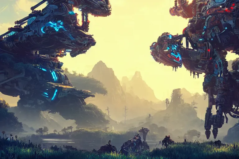 Image similar to tideripper machine mecanical creature robot of horizon forbidden west horizon zero dawn bioluminiscence global illumination ray tracing hdr fanart arstation by ian pesty and alena aenami artworks in 4 k