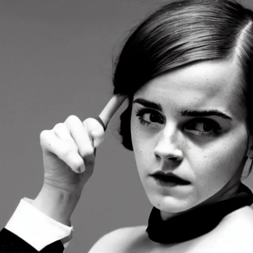 Image similar to A still of Emma Watson in a Buster Keaton movie