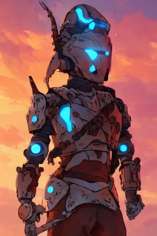 Image similar to combination suit armor aloy horizon forbidden west horizon zero dawn robot ninja mask helmet backpack tribal, art gta 5 comics, official fanart behance hd artstation by jesper ejsing, by rhads, makoto shinkai and lois van baarle, ilya kuvshinov, ossdraws radiating a glowing aura cgi rtx 2 0 2 2