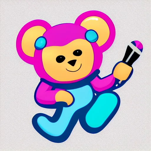 Image similar to iconic vector logo of cute cuddly pink bear with a podcast microphone, melodic, headphones, music, streaming, dreamy, isometric, adorable, octane render, golden ratio, 4k UHD, iconic design