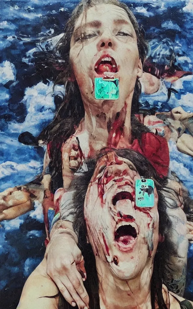 Prompt: painting called the last selfie on earth, scary, trending on instagram