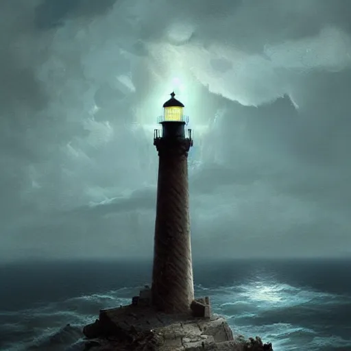 Image similar to a lighthouse standing on a cloud,digital art,ultra realistic,ultra detailed,art by greg rutkowski,photorealistic,hyperdetailed,eerie,mysterious