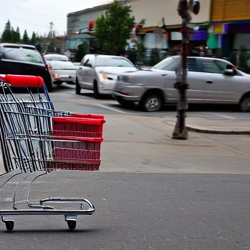 Prompt: a photograph of shopping cart jesus : savior of the downtrodden