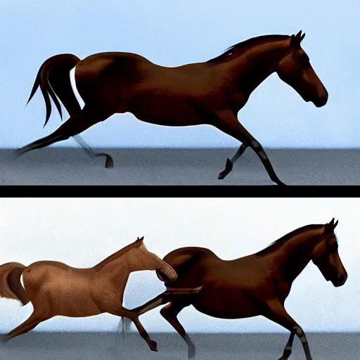 Image similar to 4 progressive frames of a horse running frame - by - frame from the same video clip