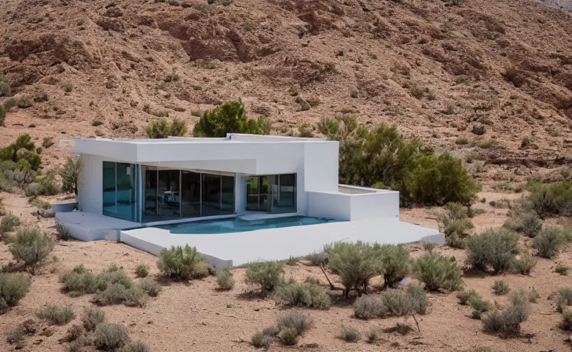 Prompt: modern house in the middle of desert, professional photography