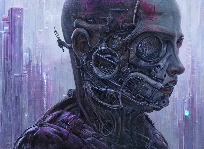 Image similar to highly detailed concept art of neuromancer characters, dystopian post - apocalyptic retrofuturistic vibe, an ultrafine detailed painting by art by hans giger and wayne barlowe, trending on deviantart, pop surrealism, whimsical, lowbrow, perfect symmetrical face, sharp focus, octane, masterpiece