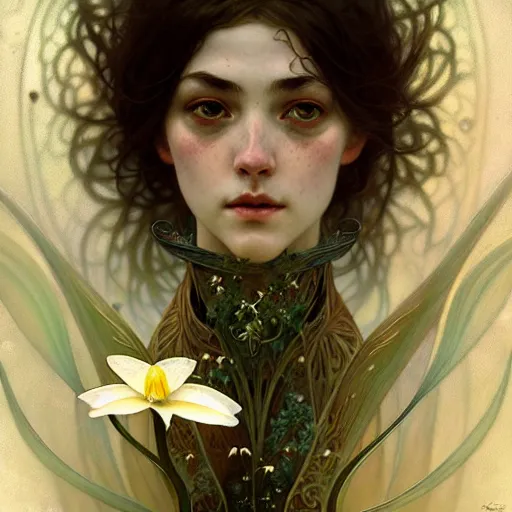 Prompt: A portrait of a fairy blessing moon lillies, fantasy, intricate, elegant, highly detailed, digital painting, artstation, concept art, smooth, sharp focus, illustration, art by Krenz Cushart and Artem Demura and Alphonse Mucha