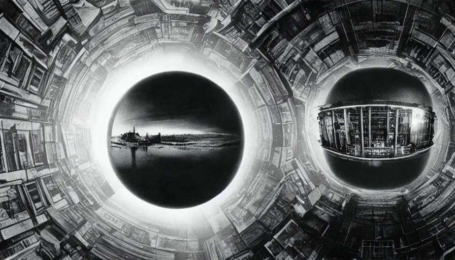 Prompt: 1 9 7 0 s movie still by andrei tarkovsky of a noneuclidian sphere palace with a lake in the middle, by piranesi, panoramic, ultra wide lens, cinematic light, flare, anamorphic