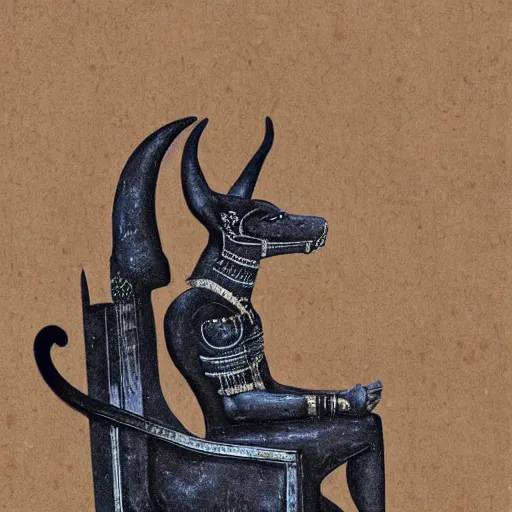 Prompt: Anubis on a throne is the underworld