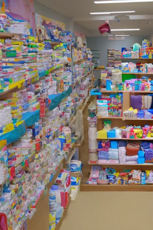 Image similar to Photograph of a Diaper Store overflowing with Diapers, photorealism, ultra detailed, 4k