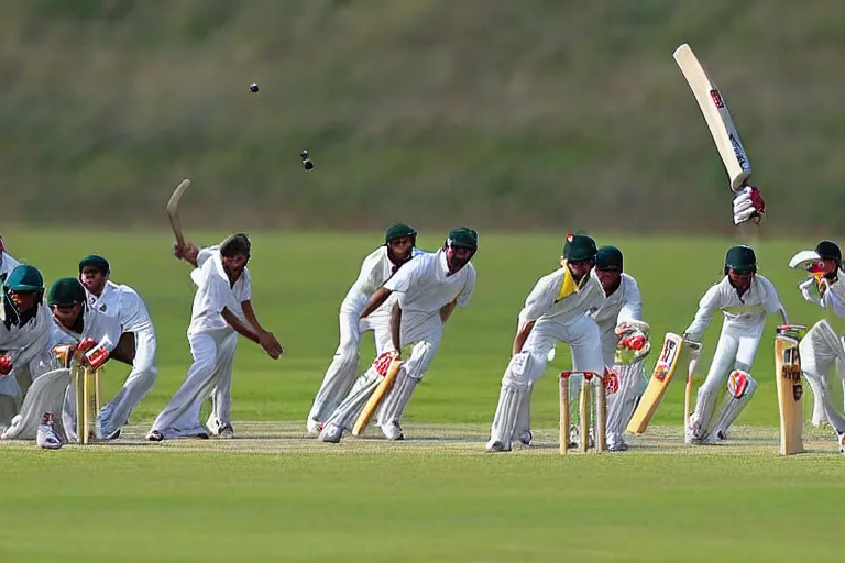 Image similar to a group of insects playing the sport of cricket