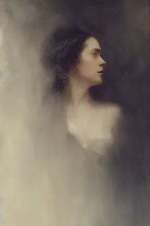 Prompt: detailed cinematic moody colors studio portrait of a victorian lady with a sensual pose with a blurred face high quality by jeremy mann, only one head single portrait