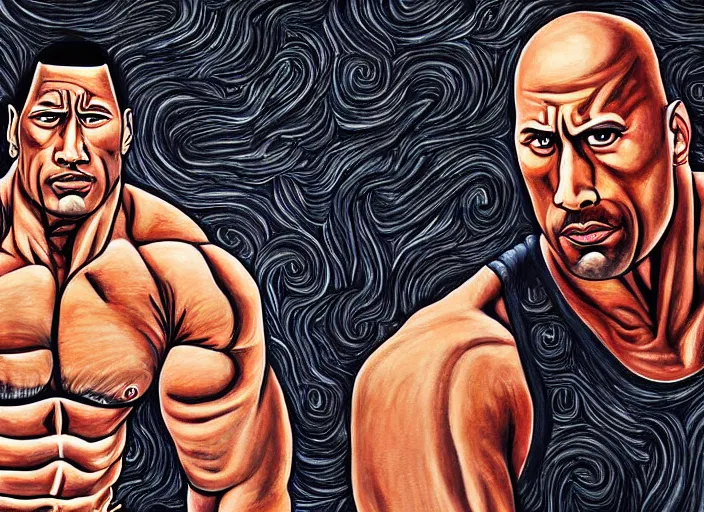 Image similar to a highly detailed beautiful painting of dwayne the rock johnson by junji ito