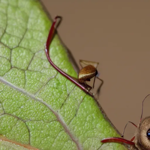 Prompt: a baby silkworm eating a leaf