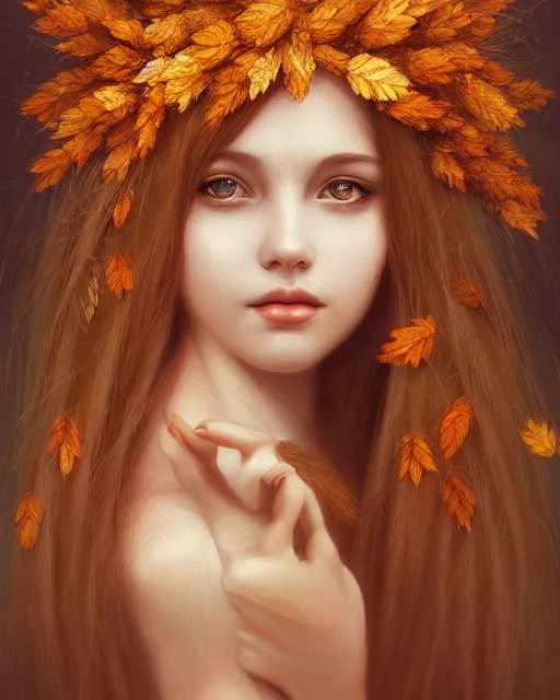 Image similar to goddess of autumn, with wheat ears on her head, half - length head portrait, dreamy, beautiful, by wlop