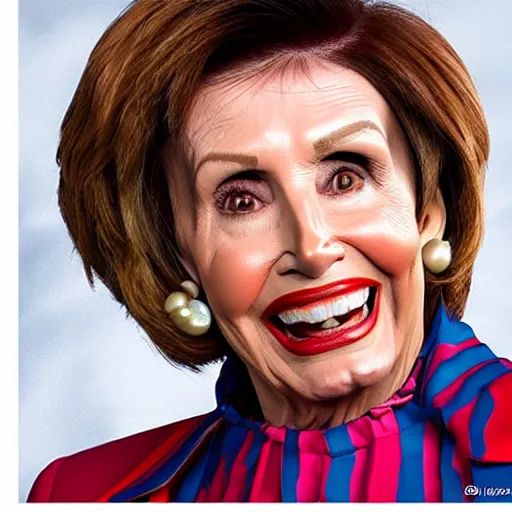 Image similar to Nancy Pelosi dressed up as a clown, studio portrait, extremely detailed