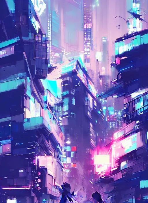 Image similar to cyber art, mutants rampaging in shinjuku street, blue starship in the background, art by ismail inceoglu