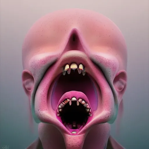 Image similar to pink scream by takashi murakami and zdzisław beksiński, 3d render, octane render, intricately detailed artwork, full 8k high quality resolution, recently just found unknown masterpiece